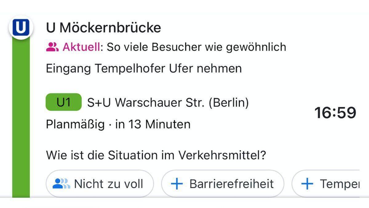Unsere Berliner Test-Route zeigt "nicht zu voll". Also, alles einsteigen, bitte.