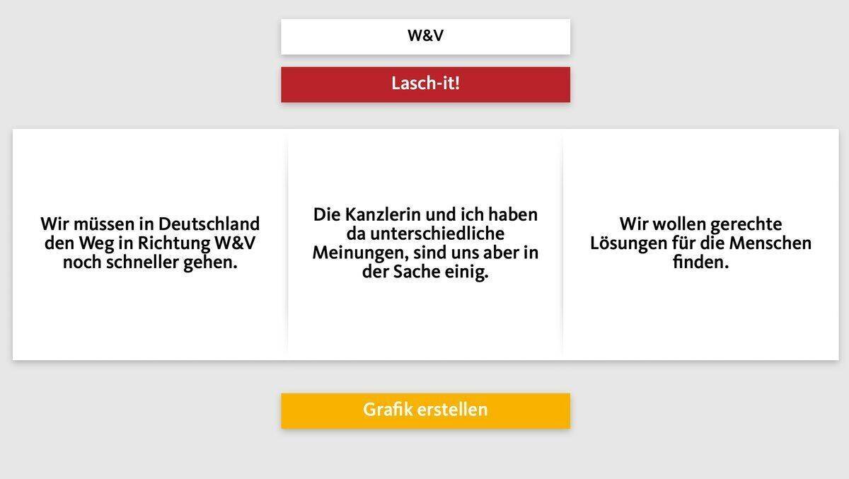 Wer das Stichwort "W&V" eingibt, erhält im Lasch-O-Mat dieses kuriose Statement des CDU-Kanzlerkandidaten.