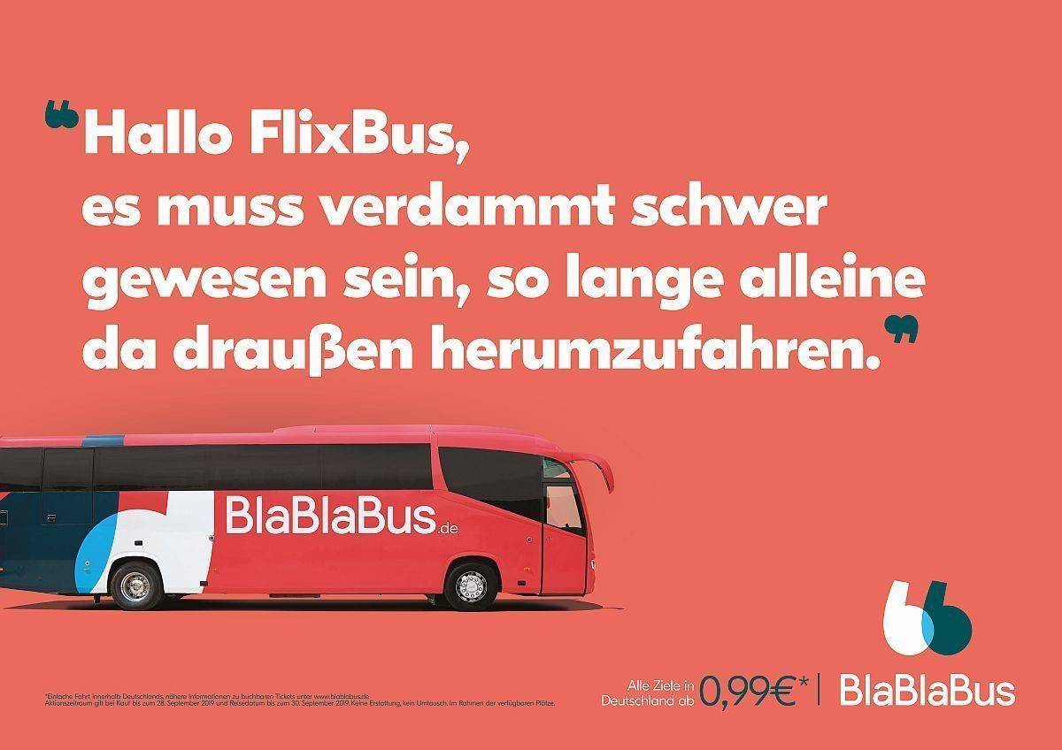 Der BlaBlaBus fährt los - mit werblicher Unterstützung von Heimat.