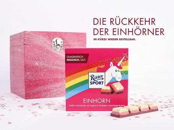 Ritter Sport erfüllt den Wunsch tausender Fans und produziert neue Einhorn-Schokolade. 